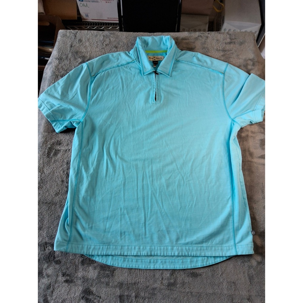 Tommy Bahama Mens Large Blue Quarter Zip Polo Shirt Cotton Tactel Blend Sample‎